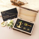 Personalised North Star Design Navigator Jewellery Set with Birthstone and Text Formal Suit Essential Wedding Gift for Groom Best Man