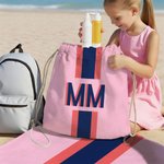 Personalized Multicolour Shadow Monogram Stripe Beach Drawstring Bag Summer Vacation Travel Essentials Birthday Gift for Her