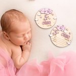 Personalised Teddy Bear Footprints Wooden Baby Announcement Sign with Name and Birth Stats Baby Shower Gift for Newborns Expectant Parents