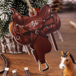 Personalisierte Pferdesattel Acryl Ornament mit Namen Home Decor Weihnachten Geburtstag Jahrestag Geschenk für Pferdeliebhaber Pferdesportler