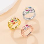 Personalised Dainty Sterling Silver Ring with 1-6 Birthstones and Name Anniversary Mother's Day Gift for Grandma Mom Wife