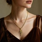 Personalized Rose Daggers Scrolls Zircon Necklace with Name Vintage Aesthetic Jewellery Birthday Gift for Medieval Style Lovers Gothic Girls