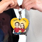 Personalized Cartoon Couple Character Heart Rainbow Keychain with Names Valentine's Day Anniversary Birthday Gift for Him Her
