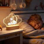 Personalized Wreath Animals Star Initial Acrylic LED Night Light with Name and Wooden Base Nursery Decor Birthday Gift for Kids