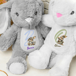Peluche lapin en coton personnalisée avec motif de petit lapin initiale et nom Cadeau de Pâques pour les nouveau-nés et les enfants