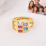 Personalised Dainty Sterling Silver Ring with 1-6 Birthstones and Name Anniversary Mother's Day Gift for Grandma Mom Wife