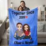 Personalized Together Since Many Years Rainbow Cartoon Character Soft Throw Blanket with Name Home Decor Birthday Valentine's Day Gift for Couple