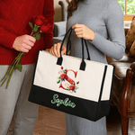 Personalised Large Capacity Red Rose Initial Canvas Tote Bag with Name Travel Essentials Valentine's Day Birthday Gift for Women