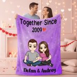 Personalized Together Since Many Years Rainbow Cartoon Character Soft Throw Blanket with Name Home Decor Birthday Valentine's Day Gift for Couple