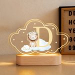 Personalized Wreath Animals Star Initial Acrylic LED Night Light with Name and Wooden Base Nursery Decor Birthday Gift for Kids