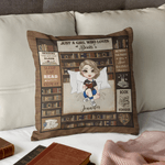 Personalized Book Cartoon Reading Character Soft Throw Pillow Cover with Name and Title Home Decor Birthday Gift for Bookworms