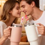 Personalised Gnome Heart Reusable Straw Topper with Initial Charm Accessory for Stanley Tumbler Valentine's Day Gift for Couple