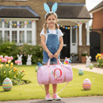 Personalized Cute Peter Rabbit Striped Large Travel Bag with Name and Shoulder Strap Travel Easter Gift for Kids