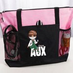 Borsa tote grande personalizzata con nome e personaggio animato con tasche a rete regalo di compleanno per infermieri o medici e per donne