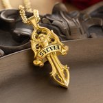 Personalized Rose Daggers Scrolls Zircon Necklace with Name Vintage Aesthetic Jewellery Birthday Gift for Medieval Style Lovers Gothic Girls