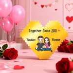 Personalised Together Since Many Years Rainbow Cartoon Character Heart Building Brick Puzzles with Name Home Decor Valentine's Day Gift for Couple