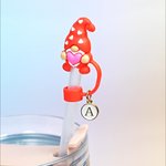Personalised Gnome Heart Reusable Straw Topper with Initial Charm Accessory for Stanley Tumbler Valentine's Day Gift for Couple