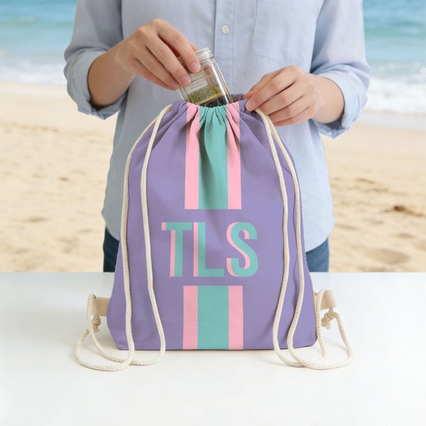 Personalized Multicolor Shadow Monogram Stripe Beach Drawstring Bag Summer Vacation Travel Essentials Birthday Gift for Her