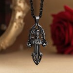 Personalized Rose Daggers Scrolls Zircon Necklace with Name Vintage Aesthetic Jewellery Birthday Gift for Medieval Style Lovers Gothic Girls