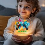Personlig LED nattlampa med färgglad bläcksprutemönster gamepad controller och träbas med pixelnamn heminredning födelsedagspresent för barn 6