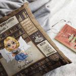 Personalized Book Cartoon Reading Character Soft Throw Pillow Cover with Name and Title Home Decor Birthday Gift for Bookworms