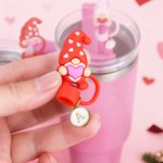 Personalised Gnome Heart Reusable Straw Topper with Initial Charm Accessory for Stanley Tumbler Valentine's Day Gift for Couple