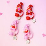 Personalised Gnome Heart Reusable Straw Topper with Initial Charm Accessory for Stanley Tumbler Valentine's Day Gift for Couple