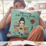 Personalised Cartoon Reading Character Birth Flower Soft Cushion Cover with Name and Quote Home Decor Birthday Gift for Women Girls