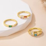 Personalised Dainty Sterling Silver Ring with 1-6 Birthstones and Name Anniversary Mother's Day Gift for Grandma Mom Wife
