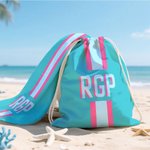 Personalized Multicolour Shadow Monogram Stripe Beach Drawstring Bag Summer Vacation Travel Essentials Birthday Gift for Her