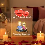 Personalizzato Insieme dall'anno Cartoon Couple LED Night Light con nomi e base in legno Home Decor Anniversary Birthday Gift for Couples