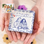 Personalised Retro Floral Bird Pen Drawing Style Photo Ceramic Trinket Jewellery Dish with Text Mother's Day Birthday Gift for Friends Moms Bridesmaids