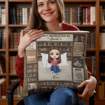 Personalized Book Cartoon Reading Character Soft Throw Pillow Cover with Name and Title Home Decor Birthday Gift for Bookworms