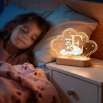 Personalized Wreath Animals Star Initial Acrylic LED Night Light with Name and Wooden Base Nursery Decor Birthday Gift for Kids