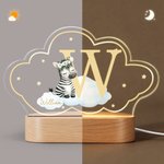 Personalized Wreath Animals Star Initial Acrylic LED Night Light with Name and Wooden Base Nursery Decor Birthday Gift for Kids