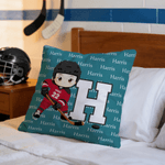 Funda de cojín personalizada de hockey sobre hielo con nombre, inicial y número, regalo de cumpleaños para jugadores de hockey sobre hielo.