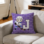 Funda de cojín personalizada de hockey sobre hielo con nombre, inicial y número, regalo de cumpleaños para jugadores de hockey sobre hielo.