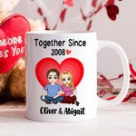 Personalized Together Since Year Heart Cartoon Couple Character 11 oz Ceramic Coffee Mug with Names Anniversary Birthday Gift for Couples