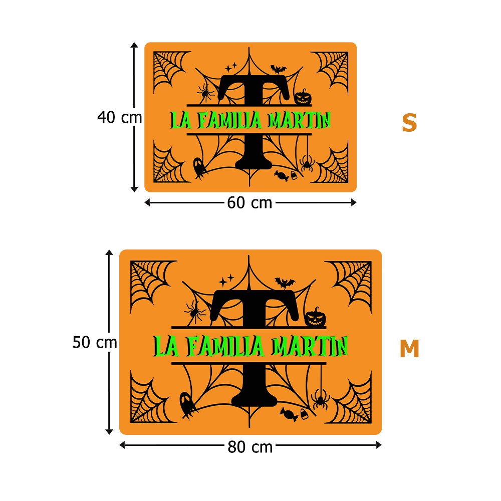 Alfombra personalizada con tema de Halloween y diseño de telaraña con nombre e iniciales decoración del hogar regalo de Halloween para familia 6