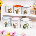 Personalized Cartoon Easter Bunny Initial 12 oz Colored Rim Enamel Mug with Name Easter Gift for Boys and Girls