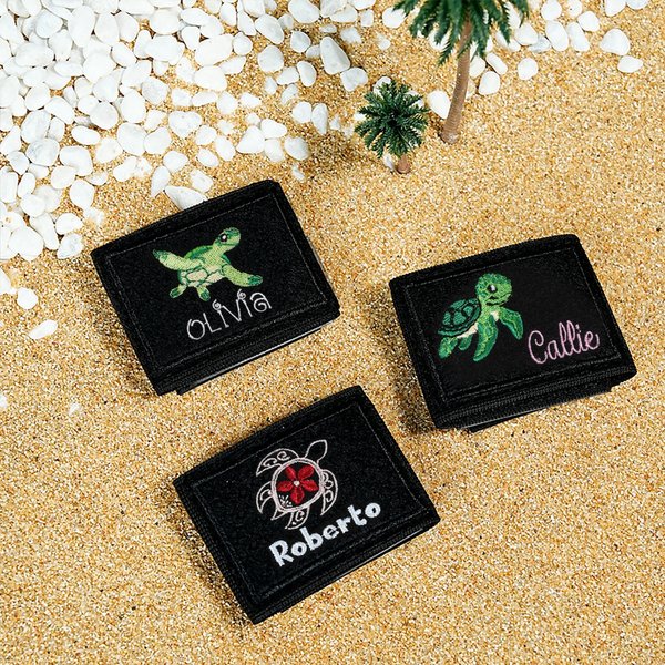 Etichetta di identificazione personalizzata con ricamo a forma di tartaruga per BCD da immersione e nome regalo per appassionati di immersioni