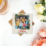 Personligt röda bär krans minne foto fyrkantig keramikunderlägg med text heminredning julklapp för vänner familj