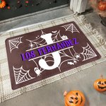 Alfombra personalizada con tema de Halloween y diseño de telaraña con nombre e iniciales decoración del hogar regalo de Halloween para familia 4