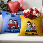 Personalised Together Since Year Cartoon Couple Soft Cushion Cover with Names Home Decor Anniversary Birthday Gift for Couples