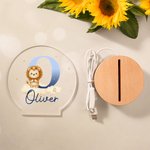 Luce notturna a LED in acrilico con iniziale del nome e base in legno, regalo di compleanno per bambini e bambine.