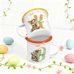 Tasse émaillée 355 ml peronnalisée avec nom initiale et motif de lapin - Cadeau de Pâques anniversaire rentrée scolaire pour les enfants