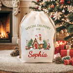 Henkilökohtainen Special Delivery Söpö lumiukko kiristysnauha kangas lahja laukku nimi joulujuhla lahja lapsille perheelle