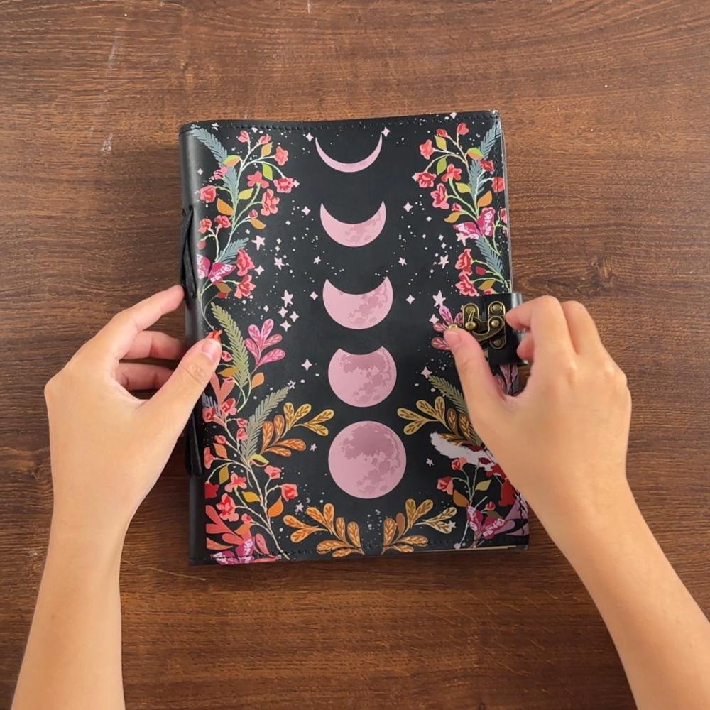 Personalized Vintage Moon Phase PU Leather Journal Notebook Set with Text and 300 Kraft Pages Birthday Anniversary Christmas Gift for Girls Women 5