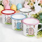 Personalized Colored Rabbit Easter Egg Initial 12 oz Enamel Mug with Name Easter Party Favor Gift for Kids