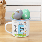 Personalized Colored Rabbit Easter Egg Initial 12 oz Enamel Mug with Name Easter Party Favor Gift for Kids